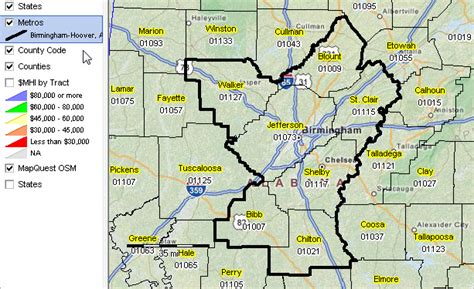 Birmingham Hoover Metro Area Al Zip Code Map Premium