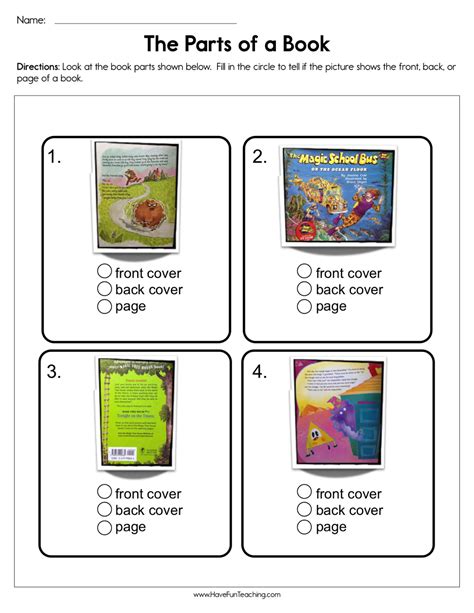 Book Parts Worksheet Have Fun Teaching