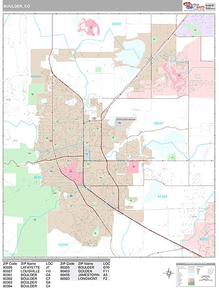 Boulder Zip Code Wall Map Boulder Zip Code Wall Map