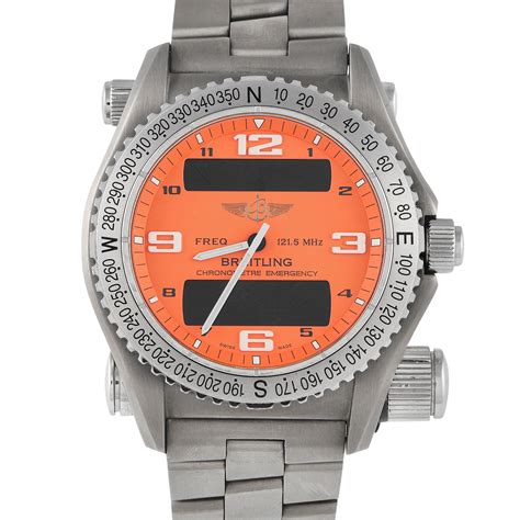 Breitling Emergency Superquartz Orange Dial Watch E76321 43Mm Orange