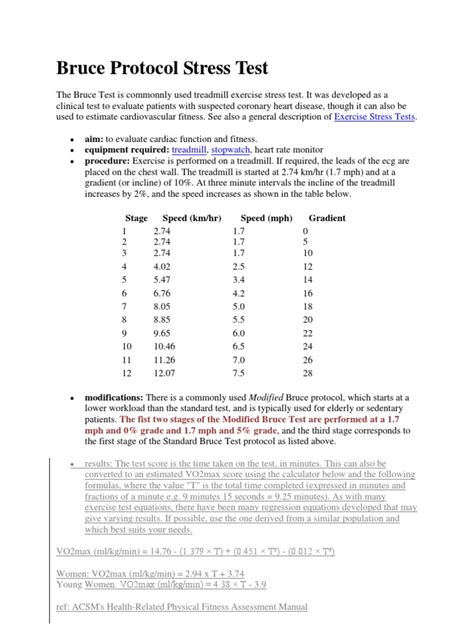 Bruce Protocol Stress Test Pdf Treadmill Physical Exercise