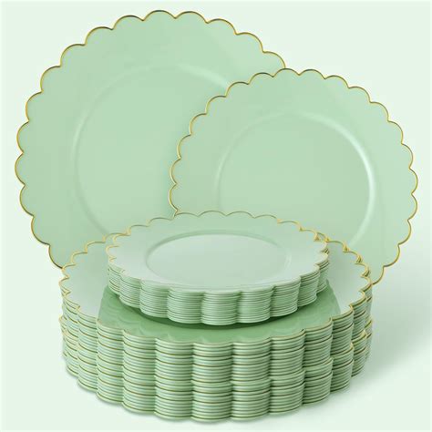 Bulk Party Supplies Dandat 60 Pcs Plastic Plates Serve 30 Scalloped Disposable Plastic Dinner Dessert Plates Bulk For Wedding Bridal Shower Party Decoration 10 25 7 5 Sage Green Disposable Plates