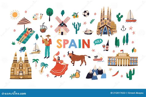 Bundle Of Symbols Of Traditional Spanish Culture And Architecture Set