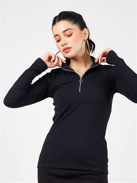 Buy Sassafras Black Ribbed High Neck Fitted Top Tops For Women Buy Sassafras Black Ribbed High Neck Fitted Top Tops For Women