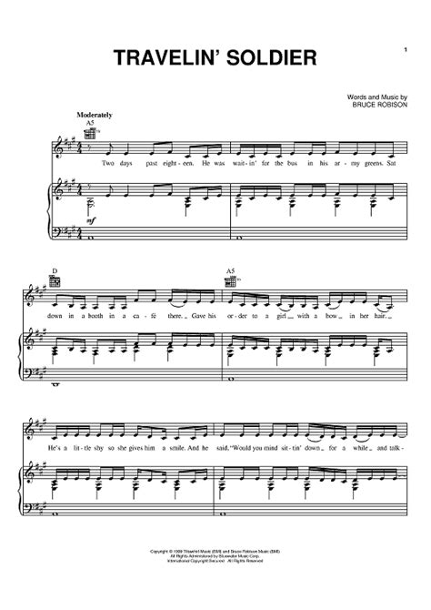 Buy Travelin Soldier Sheet Music By Dixie Chicks For Piano Vocal Chords