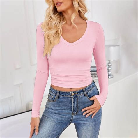 Bxsruta Tops For Women Women Blouses Milk Silk V Neck Long Sleeve Top Bxsruta Tops For Women Women Blouses Milk Silk V Neck Long Sleeve Top