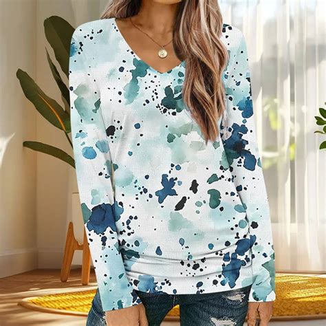 Bxsruta Tops For Women Women Blouses Women Amp 39 S V Neck Printed Long