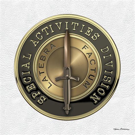 C I A Special Activities Division S A D Emblem Over White Leather Metal Print C I A Special Activities Division S A D Emblem Over White Leather Metal Print