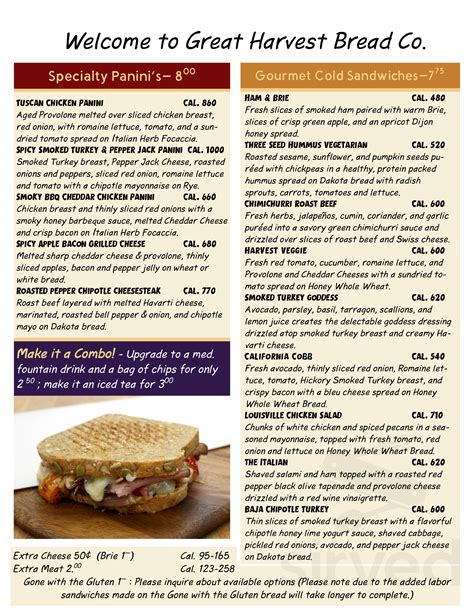 Cafe Menu Great Harvest Bread
