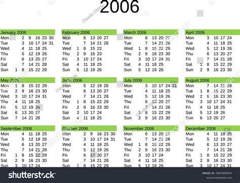 Calendar Year 2006 English Language Stock Vector Royalty Free