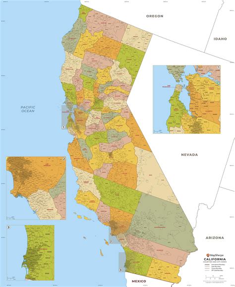 California Zip Code Wall Map By Mapshop The Map Shop