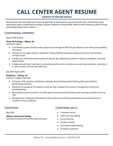 Call Center Resume Examples Template Amp Writing Guide