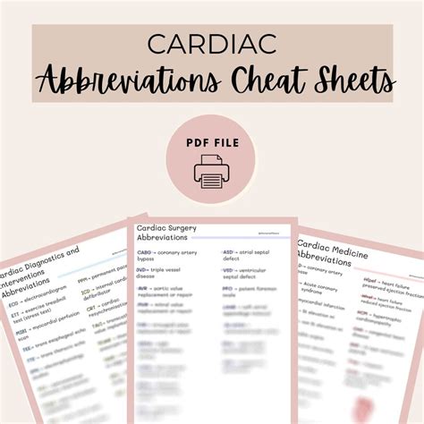 Cardiac Abbreviations Cheat Sheet Nursing Student Cheat Etsy
