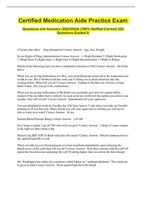 Certified Medication Aide Practice Exam Test-With 100% Verified ...