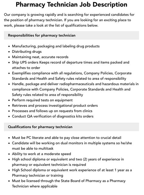 Certified Pharmacy Technician Job Description Velvet Jobs