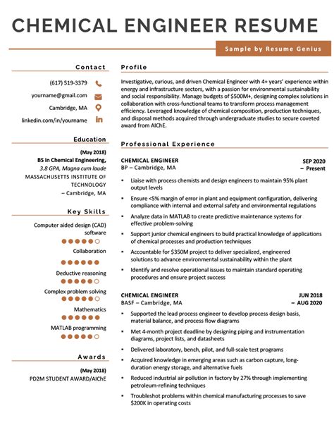 Chemical Engineer Resume Example Writing Tips