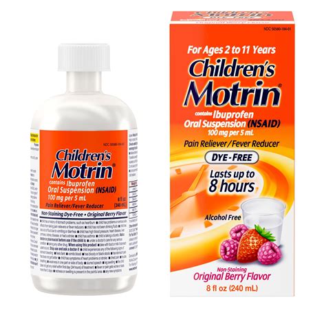 Children S Motrin Oral Suspension Dye Free Original Berry 4 Fl Oz Bottle