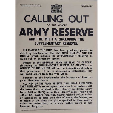 Churchill Poster Calling Out Of The Whole Army Reserve 1939 Manning Fine Art