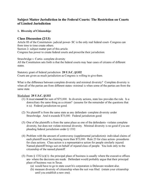 Civil Procedure Law Outline 3 Subject Matter Jurisdiction In The Civil Procedure Law Outline 3 Subject Matter Jurisdiction In The