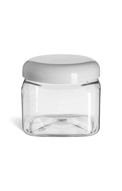 Clear Square Pet Jar White Dome 16 Oz Specialty Bottle