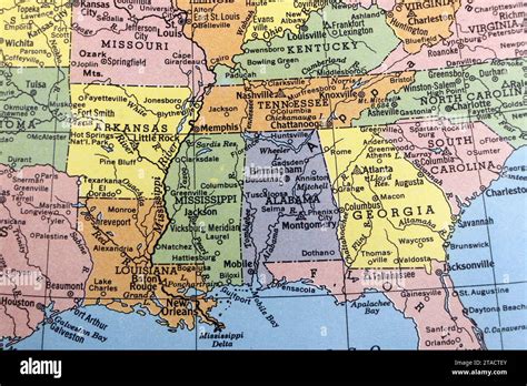 Close Up Of Usa Map Showing The Southern States Of America Deep South