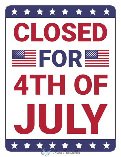 Closed For 4Th Of July Printable Sign