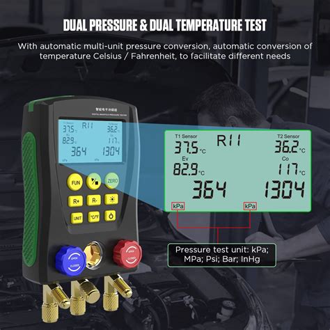 Cmtool Digital Hvac Gauges With 3 Hoses 89 Refrigerants Digital Manifold Gauges Set Pressure And Temp Test Hvac Tools With 2 Temperature Clamps For R134a 1234Yf R22 R12 R404a R410a Etc Amazon Com