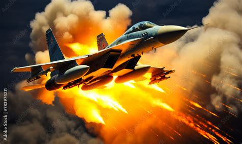Combat Fighter Jet Unleashing Heat Traps And Ordnance On Covert Military Operation Stock