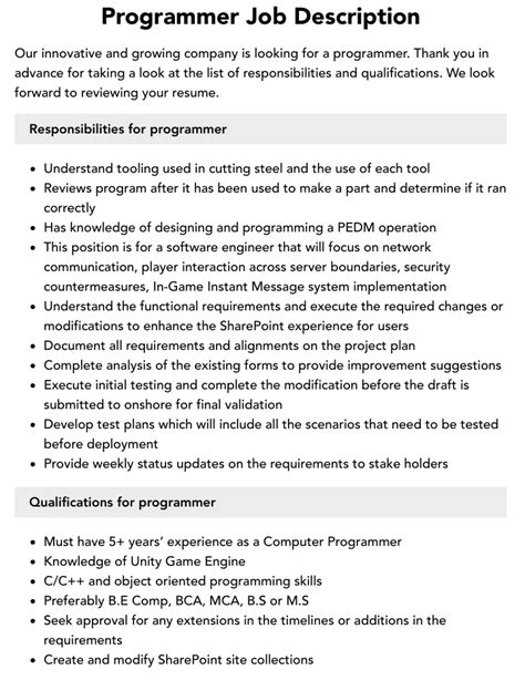 Computer Programmer Job Description Velvet Jobs
