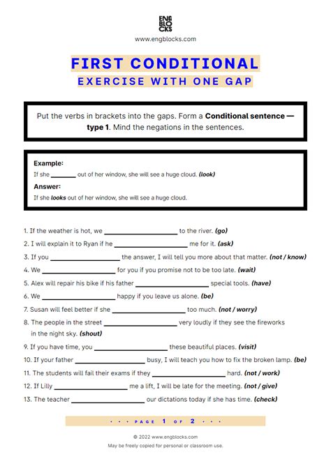 Conditional Sentences Type 1 Positive And Negative Exercise 2