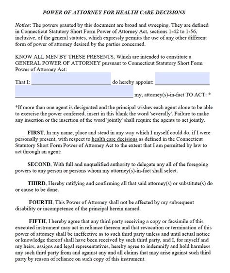Connecticut Durable Medical Power Of Attorney Form Living Will Forms