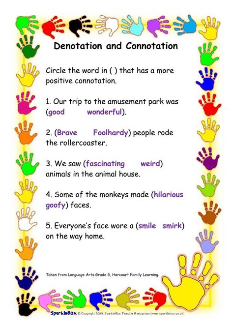 Connotation And Denotation Worksheets