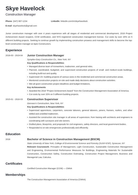 Construction Manager Resume Sample Objective Skills Construction Manager Resume Sample Objective Skills