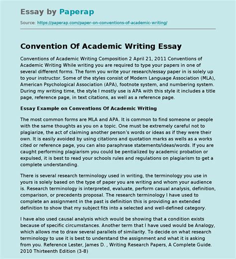 Convention Of Academic Writing Free Essay Example Convention Of Academic Writing Free Essay Example