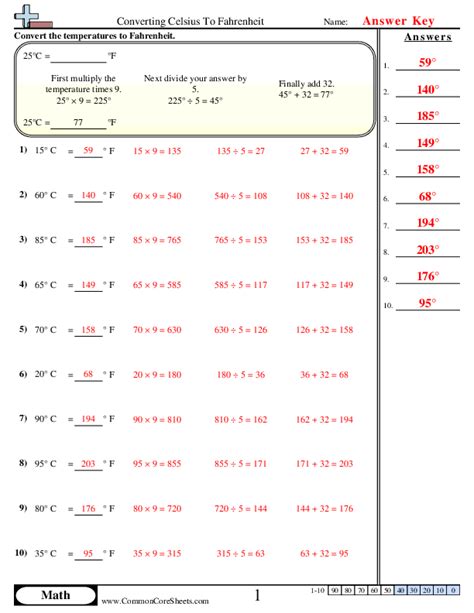 Convert Between Celsius And Fahrenheit Worksheets