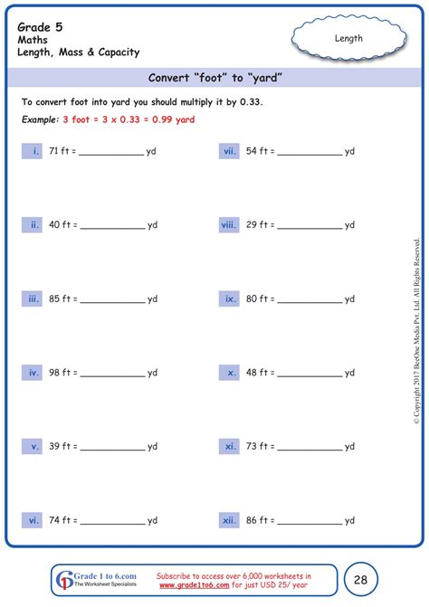 Convert Feet To Yards Worksheet Convert Feet To Yards Worksheet