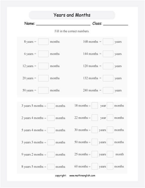 Convert Years Into Months And Months In Years Math Practice Worksheet