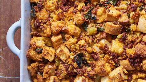 Cornbread Chorizo Cherry And Pecan Stuffing Recipe Bon App Tit