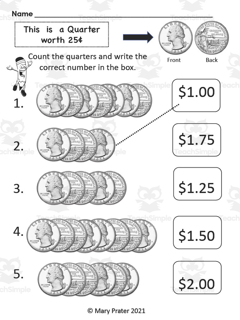 Counting Coins Quarters Dimes Nickels And Pennies