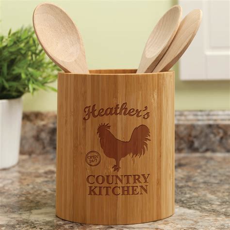 Country Kitchen Personalized Eco Friendly Bamboo Utensil Holder Walmart Com