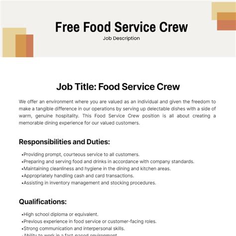 Crew Member Food Service Job Description For 2025 Resumehead