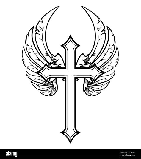 Cross And Wings Outline Cross And Wings Outline
