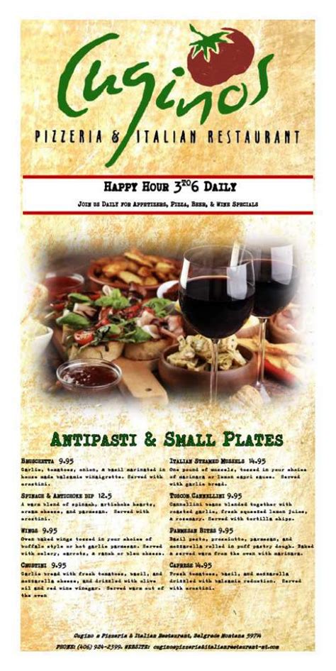 Cugino Amp 39 S Pizzeria And Italian Restaurant Menu In Belgrade Montana Usa