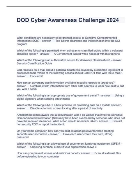 Cyber Awareness Challenge 2024 Answers