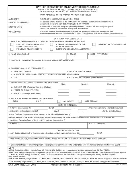 Da Form 4836 Army Pubs Printable Form 2025