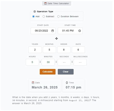 Date Time Calculator Date Time Calculator