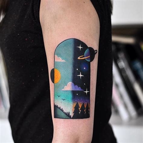 Day And Night Sky Tattoo Tattoogrid Net Day And Night Sky Tattoo Tattoogrid Net