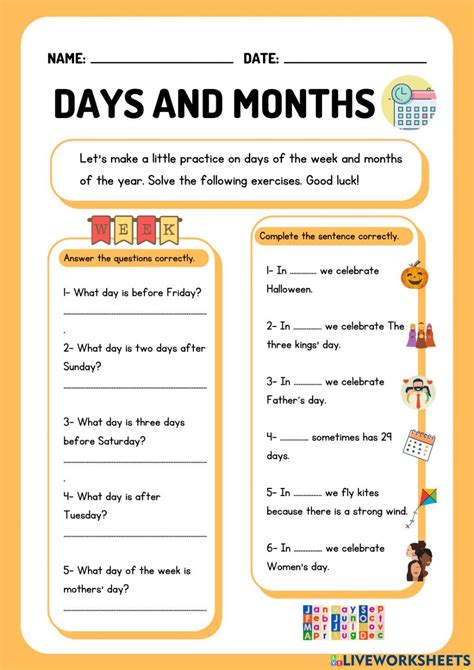Days And Months Practice Worksheet English Lesson Plans Days And