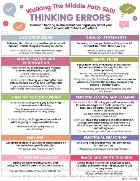 Dbt Thinking Errors Pdf Mental Health Center Kids