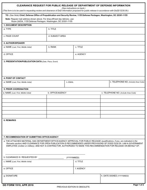 Dd Form 1910 Clearance Request For Public Release Of Department Of Dd Form 1910 Clearance Request For Public Release Of Department Of